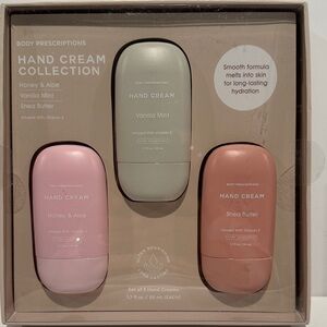 Body Prescriptions Hand Cream in Honey & Aloe, Vanilla Mint & Shea Butter.